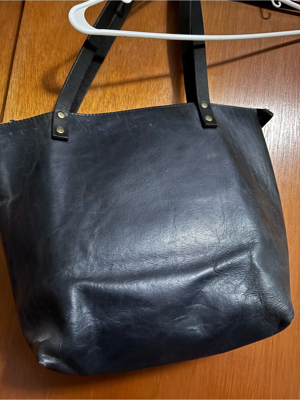 Dark Blue Portland Leather Tote - Picture 3 of 3